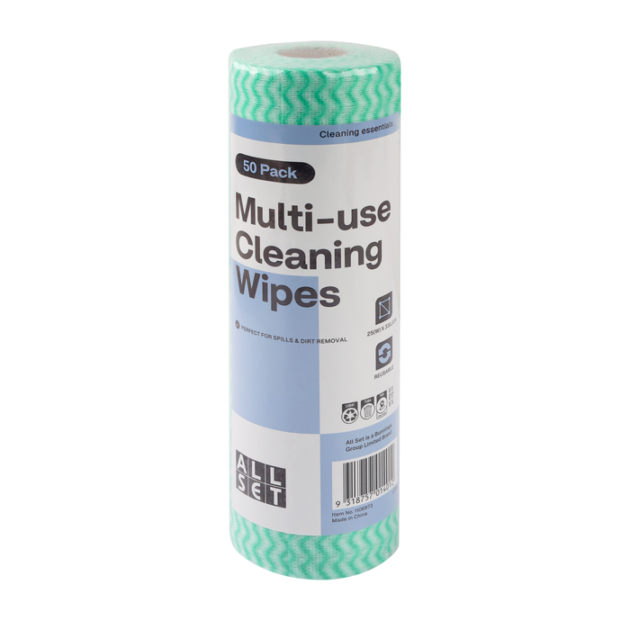 All Set 25 x 33cm Multi-Use Cleaning Wipes on a Roll - 50 Pack
