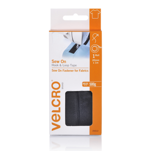 VELCRO 20mm x 1m Black Sew On Hook And Loop Tape