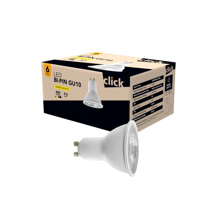 Click GU10 LED 500lm Warm White 4.3W Globe - 6 Pack