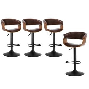 Oikiture 4x Bar Stools With Armrest Leather Brown