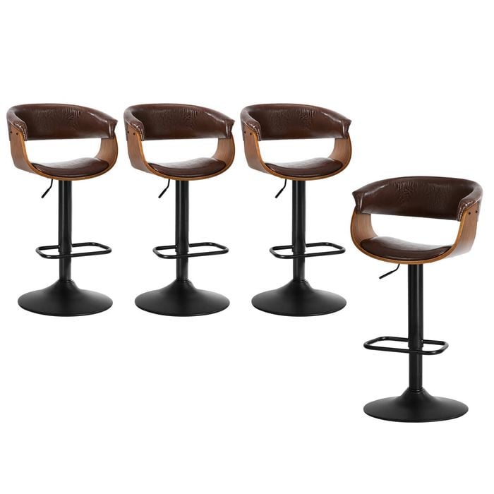 Oikiture 4x Bar Stools With Armrest Leather Brown