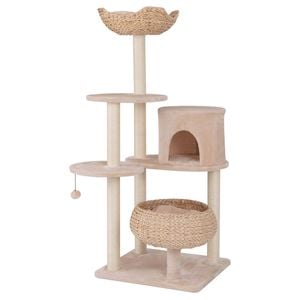 Costway Sisal Cat Tree Cat Scratching Post Private Cat Condo W/dangling & Soft Cushion Beige