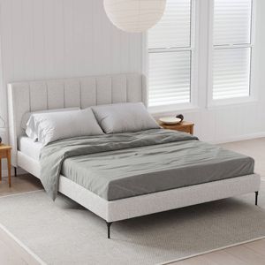 Brooklyn Queen Ivory White Boucle Wing Bed Frame