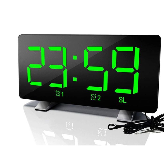 Catzon Digital Alarm Clock Curved-screen With Dimmer 2 Alarm Setting-green