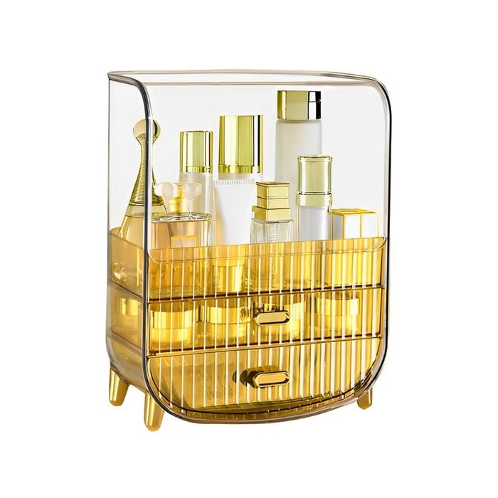 SOGA 3 Tier Golden Yellow Multifunctional Countertop Cosmetic Storage
