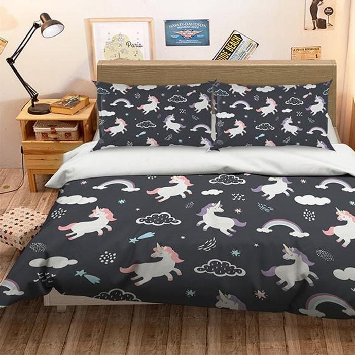 3D Rainbow Unicorn 067 Bedding Set Pillowcases Quilt Duvet Cover Set Queen King