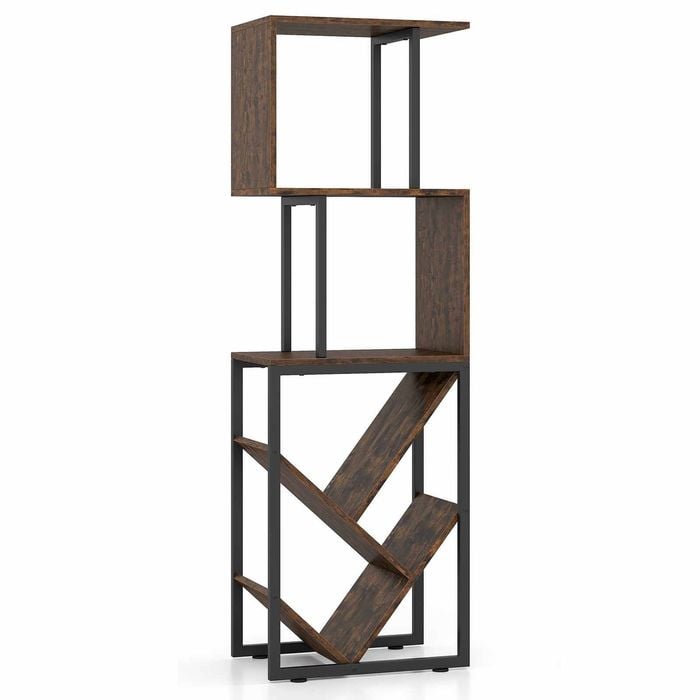 Costway 6tier Bookshelf Industrial S Geometric/tree Metal Wooden Rack