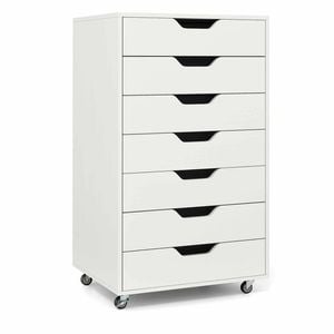 Costway 7-drawer Storage Cabinet Filing Dresser Chest 4 Caster White