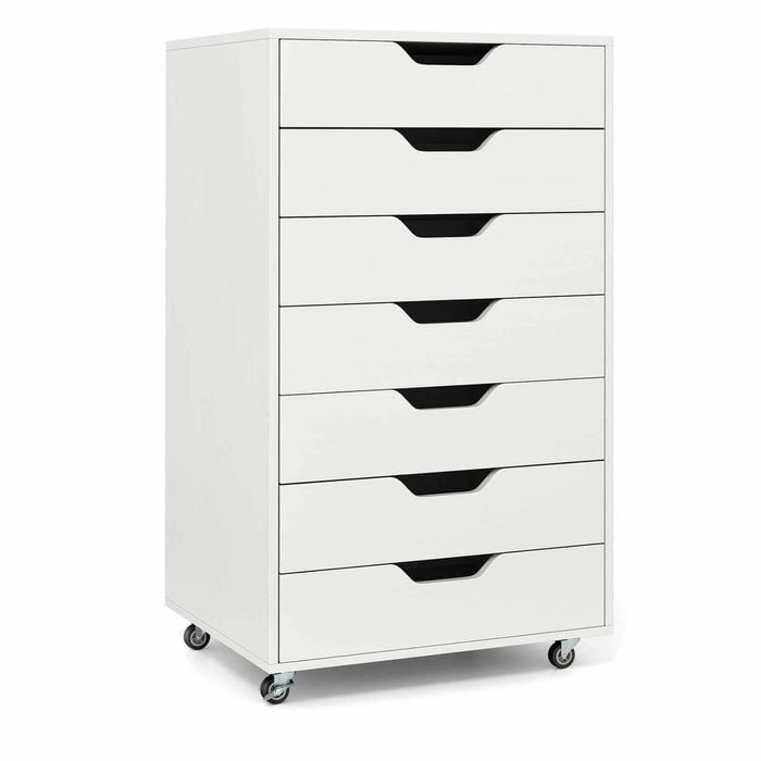 Costway 7-drawer Storage Cabinet Filing Dresser Chest 4 Caster White