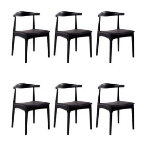 Henrik 6pc Set Dining Chair Replica Hans Wegner Elbow Solid Ash Timber Black