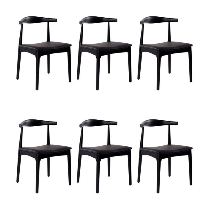 Henrik 6pc Set Dining Chair Replica Hans Wegner Elbow Solid Ash Timber Black