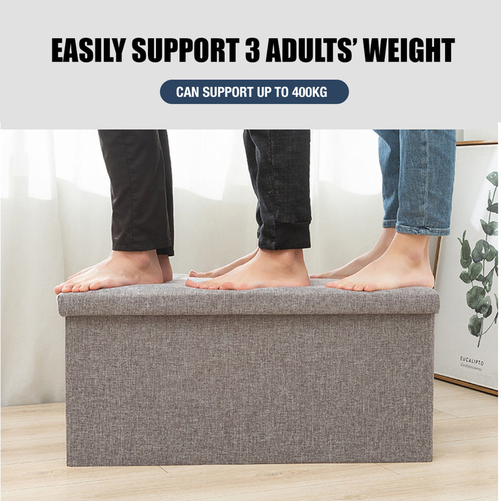 Square 38cm Linen Folding Ottoman Storage Bunnings Australia