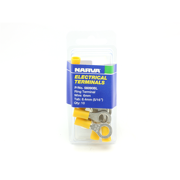 Narva 5-6mm / 8.4mm (5/16") Yellow Flared Vinyl Insulated Ring Terminal (Eye Terminal) - 20 Pack