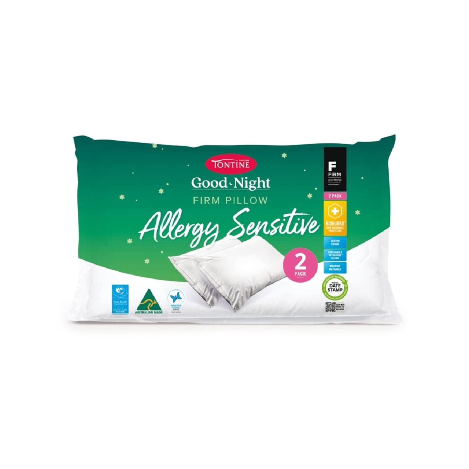 2pc Tontine Good Night Allergy Pillow Firm Profile Bunnings Australia