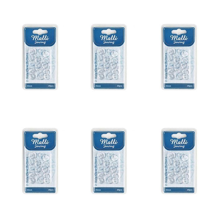 6x 20pc Malli Sewing Clear Plastic Sewing Dressmaking Garment Round Buttons 15mm