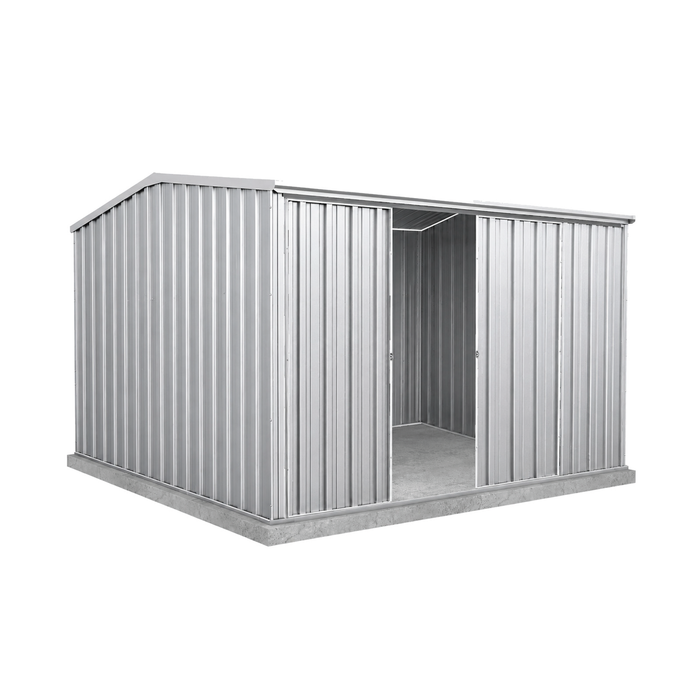 Absco Sheds 3.0 x 3.0 x 2.06m Zincalume Ezislider Double Sliding Door Garden Shed