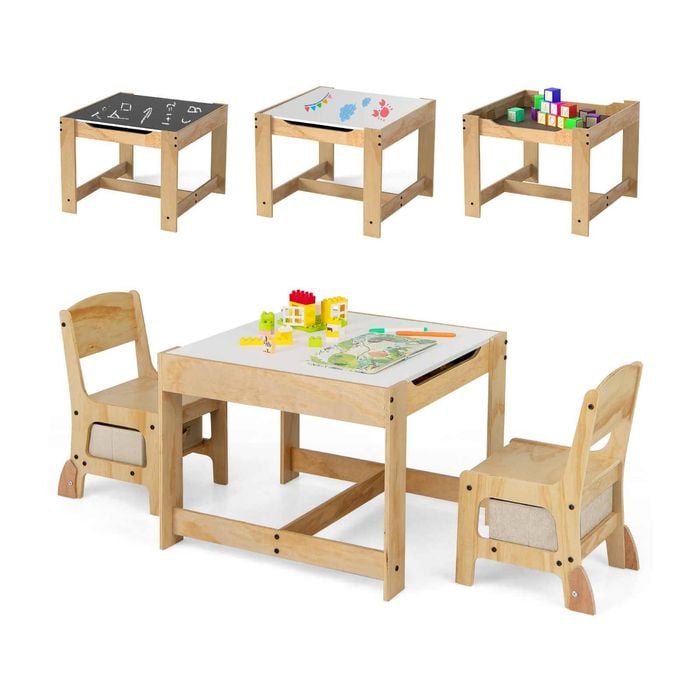 Costway 3in1 Activity Table Chair Set W/2 Drawer Play Study Gift Beige