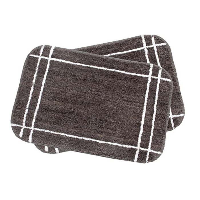 Yarra Textiles Anti-Skid Striped Soft Microfiber Bath/Door Mat Linea (Pack of 2, 40x60 cm)- Charcoal