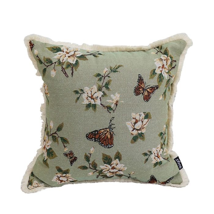 SOGA 45cm Matcha Green French Vintage Butterfly Loves Flowers Tassel Throw pillow