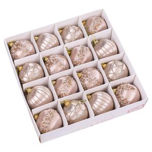 Catzon 16 Pcs Shiny Christmas Baubles Silk Wrapped with Rhinestone Sequins for Party Decor-Champagne