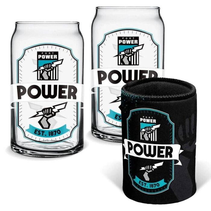 AFL Can Glass Set - Port Adelaide Power - Set of 2 Glass & Cooler