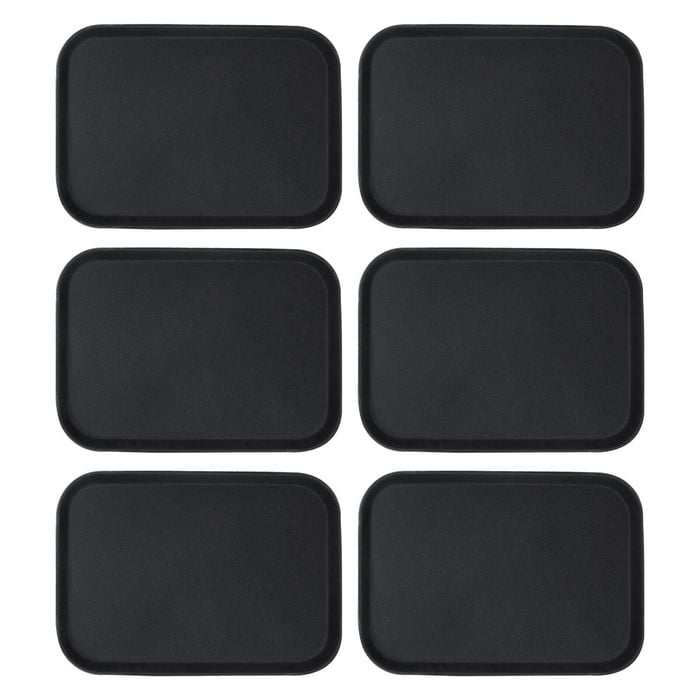 Argon Tableware 6x Rectangular Serving Trays - 35.5 X 25cm - Reusable Non Slip Stackable Rubberized Food Drinks Platter Tray