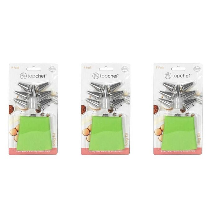 3x 9pc Topchef Stainless Steel Reusable Icing Baking Kit Assorted