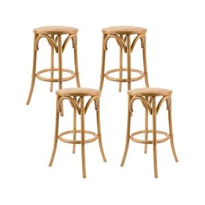 Aster 4pc Round Bar Stools Dining Stool Chair Solid Birch Wood Rattan Seat Oak