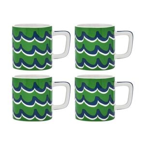 4pk La Cafetiere Ceramic Espresso Drinking Mug Cup Green Cyan Tides 120ml
