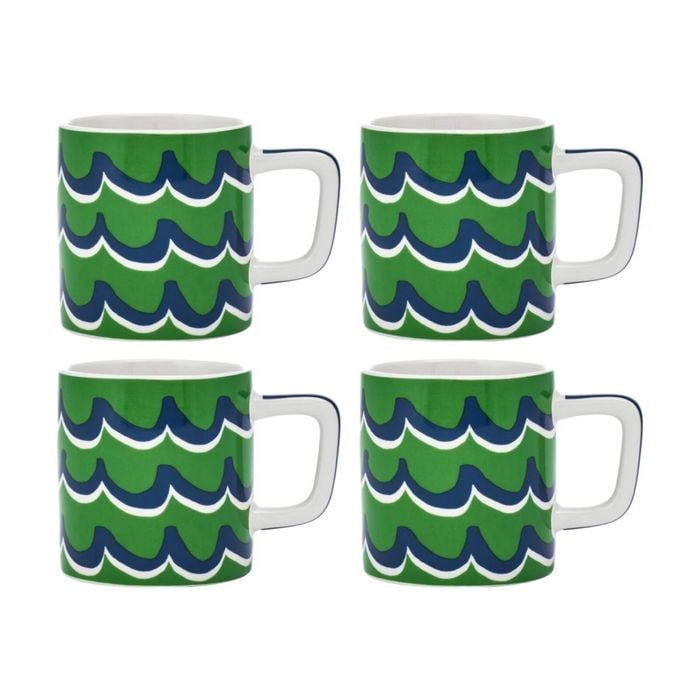 4pk La Cafetiere Ceramic Espresso Drinking Mug Cup Green Cyan Tides 120ml