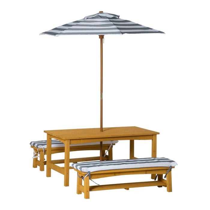 Hide & Seek Kids Picnic Bench Set - Grey Umbrella + Cushions