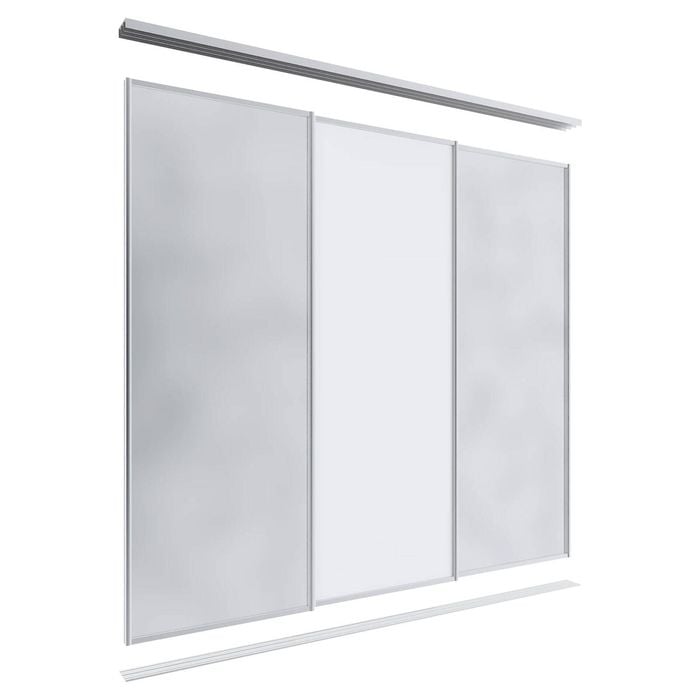 Lugna 2400 x 1801-2700mm Clear Anodised 2 Mirror 1 Melamine Wardrobe Triple Sliding Doors