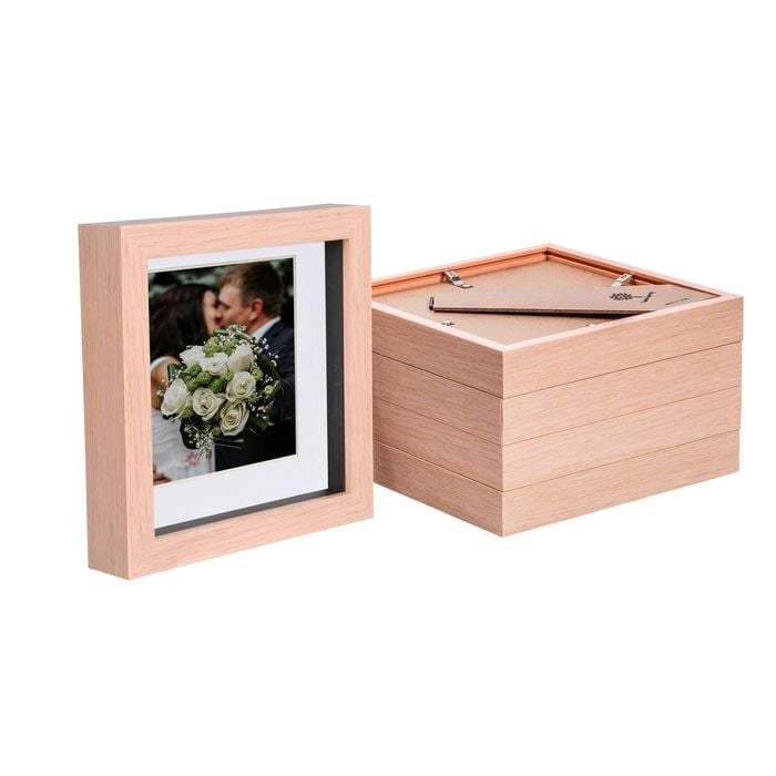 Nicola Spring 6" X 6" Light Wood 3d Box Photo Frames - 4" X 4" Mount - Pack Of 5