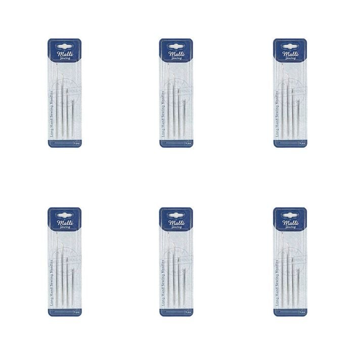 6x 4pc Malli Sewing Steel Long Hand Sewing Tailoring Needles 75mm Silver Asstd