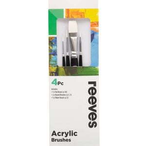 Reeves 4 Piece White Synthetic Short Handle Acrylic Brushes