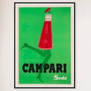 Galrie Vintage Campari Poster - Iconic Red Bottle with Green Legs for Retro Home Decor, Black Frame, A3 30 x 42cm (12 x 16inch)