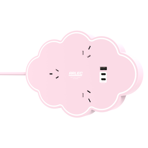 Arlec Tweenie Pink Cloud 3 Outlet Fast Charging USB Powerboard