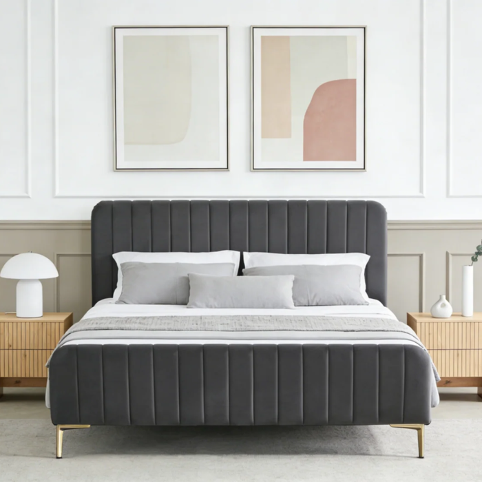 Big Lot Queen Velvet Charcoal Lexi Bed Frame