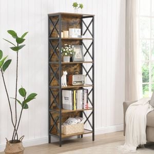 HOMFURN 6 Tier Tall Bookshelf, Rustic Brown