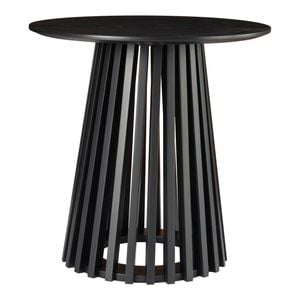 50cm Round Slatted Coffee Side Table Wooden Black