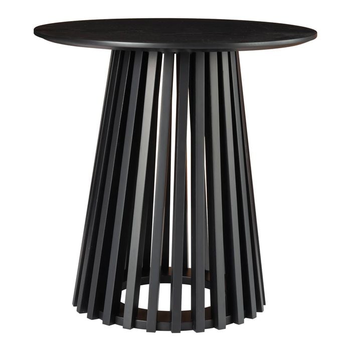 50cm Round Slatted Coffee Side Table Wooden Black