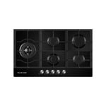 Kleenmaid 90cm Black 5 Burner Gas Krystal Glass Cooktop With Wok Burner