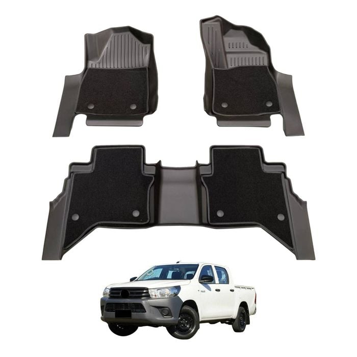 AUSGO Double-Layer Car Floor Mats for Toyota Hilux Dual Cab 2025-Onwards Auto Trans All-Weather Floor Liners