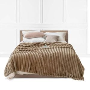 SOGA 200x230cm Warm & Cozy Flannel Polyester Throw Blanket Light Brown