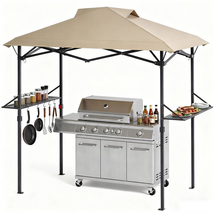 Advwin Grill BBQ Gazebo, Outdoor Foldable Patio Canopy Tent with 2 Side Shelves