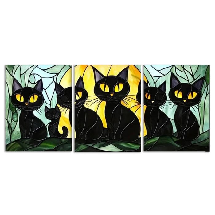 3pcs Black Cats Family Print 100% Australian Made 3 x 40x60cm (Metal Print)