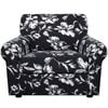 Smarcute 1 Seater Stretch Floral Pattern 2 Pieces Seperated Sofa Covers Black