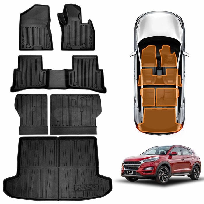 Floor Mats Boot Liner Set for Hyundai Tucson 2015-2021 Cargo Kick Mats Back Seat Protector Cover