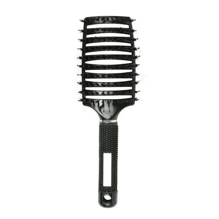 Catzon Boar Bristle Hair Brush Wet Dry Vented Curved Comb-black
