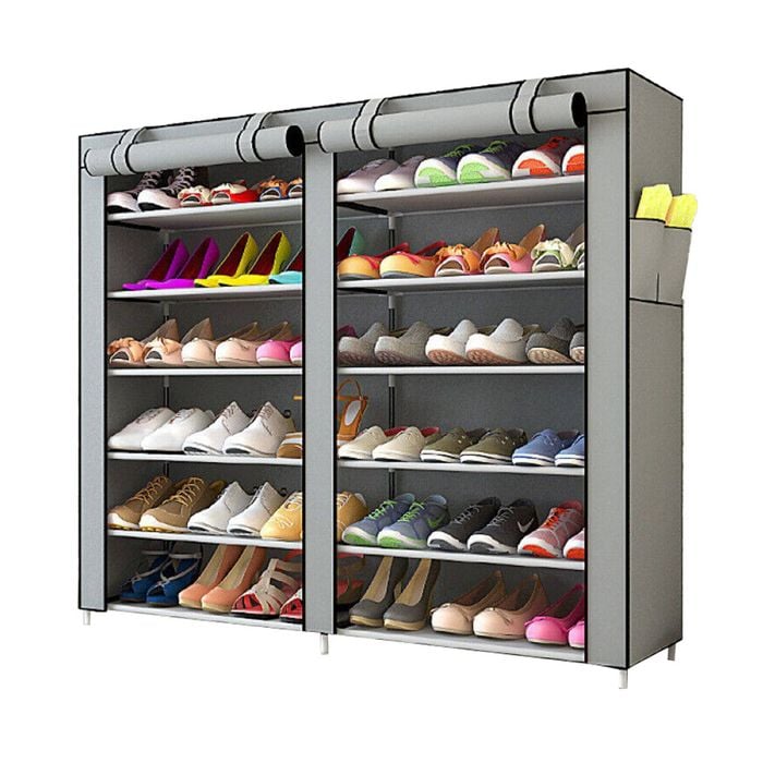 Digitel 36 Pairs Shoes Cabinet Storage Shoe Rack With Cover Portable Wardrobe Grey